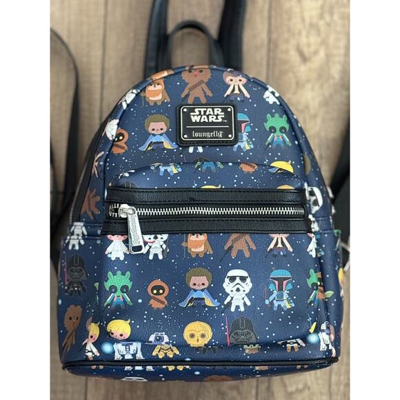 Disney Parks Loungefly Star Wars Chibi Character Print Mini Backpack‎ Purse EUC - Picture 2 of 16